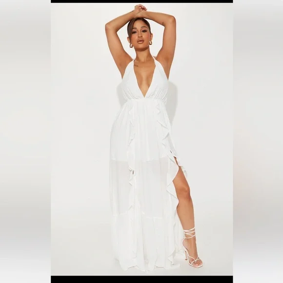 fashion nova white summer dress ZIPPER FRONT CLOSURE DENIM BODYCON DRESS – OhYes Fashion main image 1
